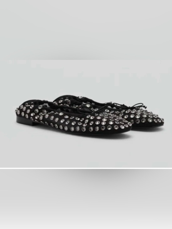 Mango Shoes - NEW MANGO MNG BLACK STUDDED RHINESTONE MESH BALLERINA BALLET FLATS SHOES 38 7.5